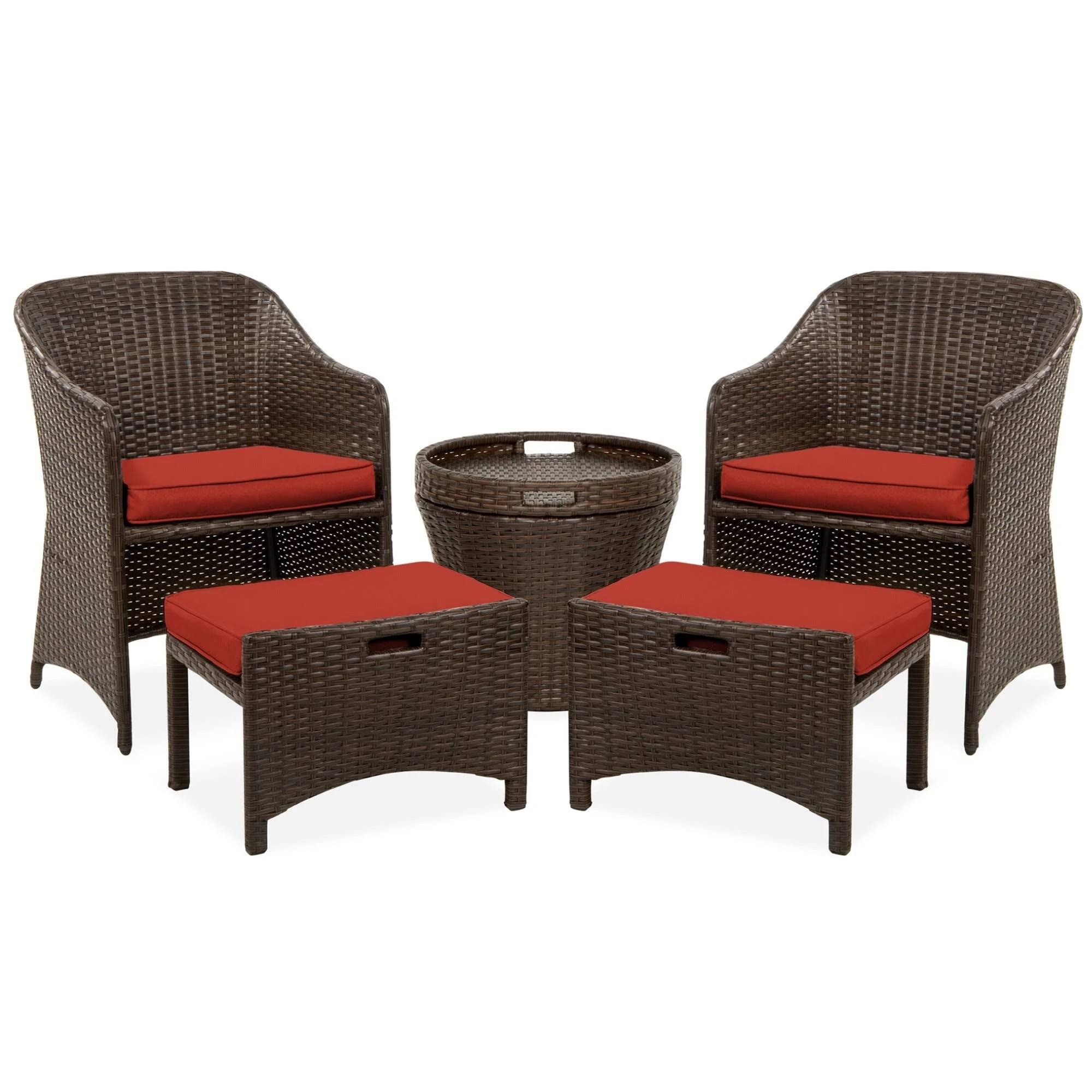 Best Choice Products 5-Piece Outdoor Wicker Patio Bistro Furniture Set w/ Storage Table, No Assembly - Red