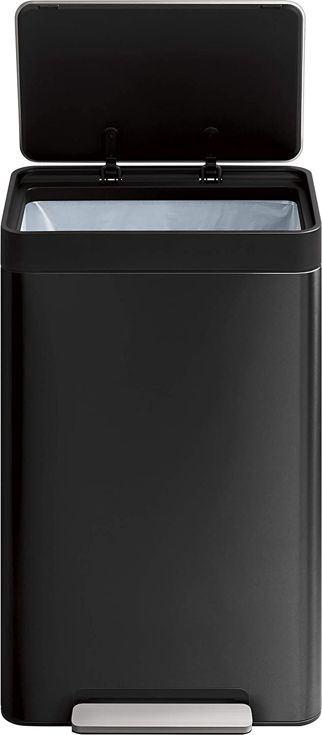Kohler K-20956-BST Dual Compartment Step Trash Can, Liner, Black Stainless