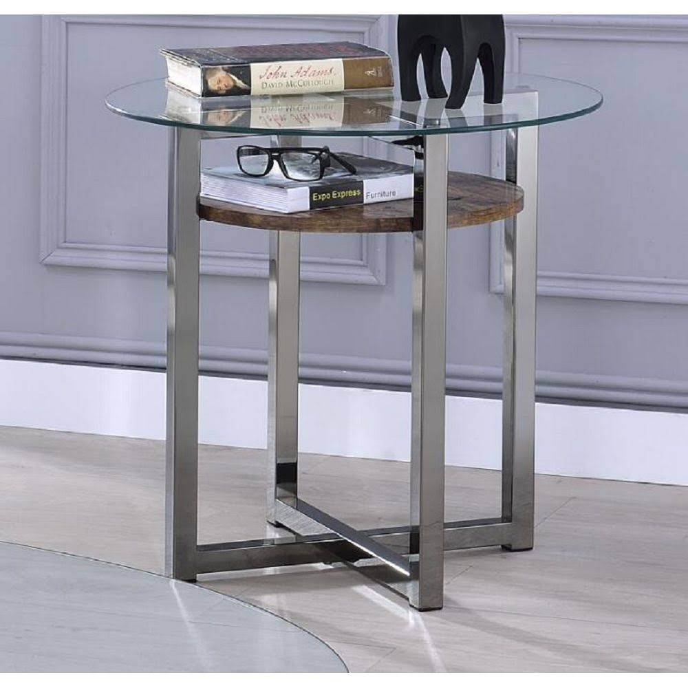 Acme Janette End Table Weathered Oak Black Nickel Glass