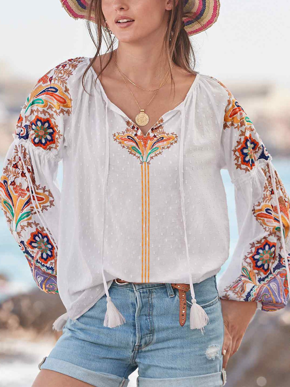 Long Sleeve Printed Floral Holiday Shirts & Tops