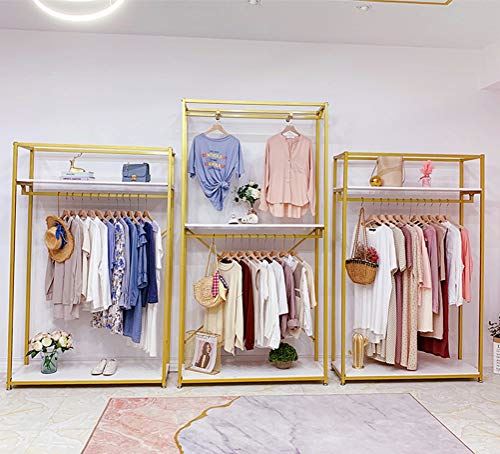 Metal Free Standing Display Garment Clothing Rack with Wooden Shelves/47.2�?