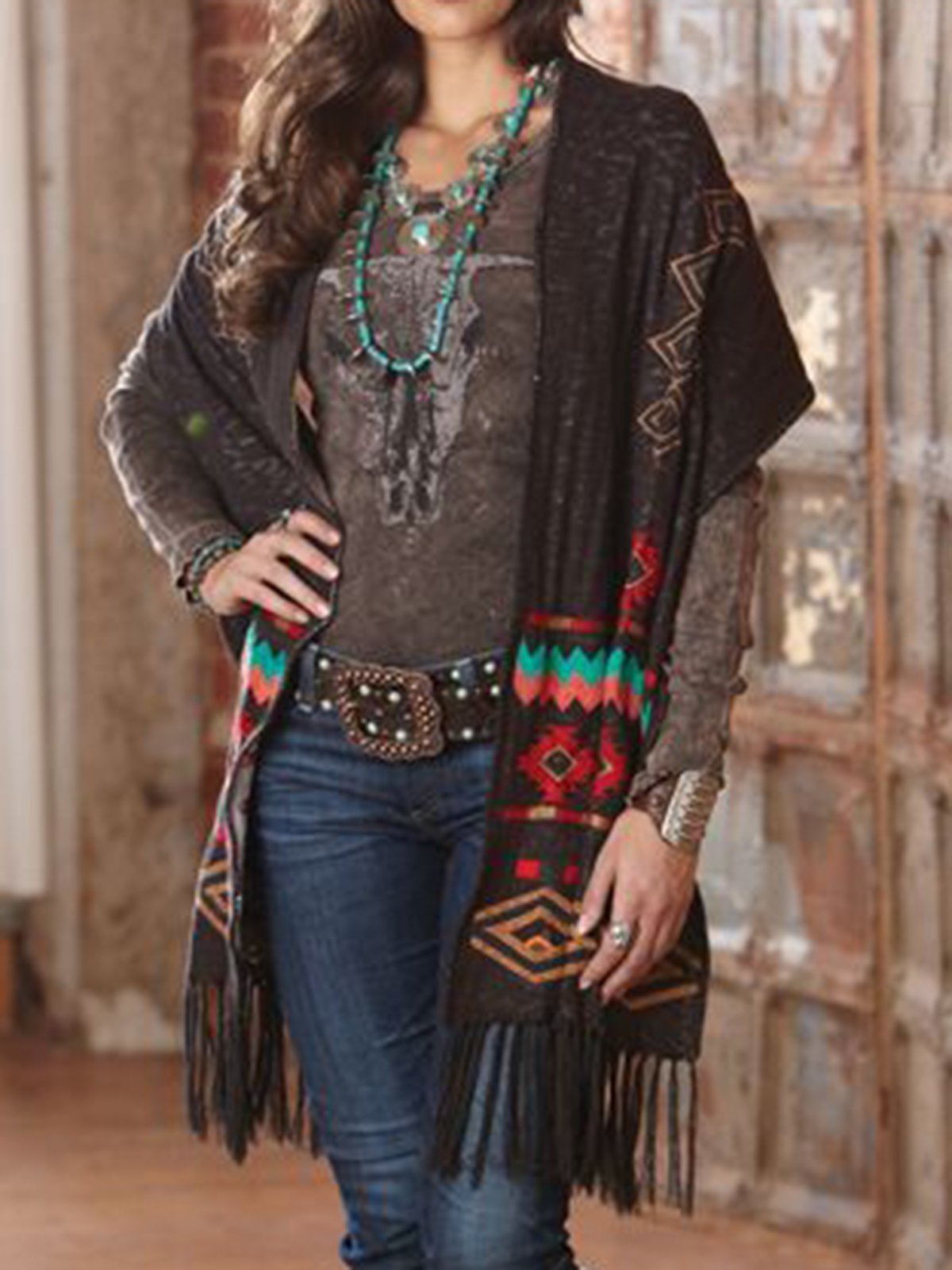 Holiday Geometric Fringed Scarves & Shawls