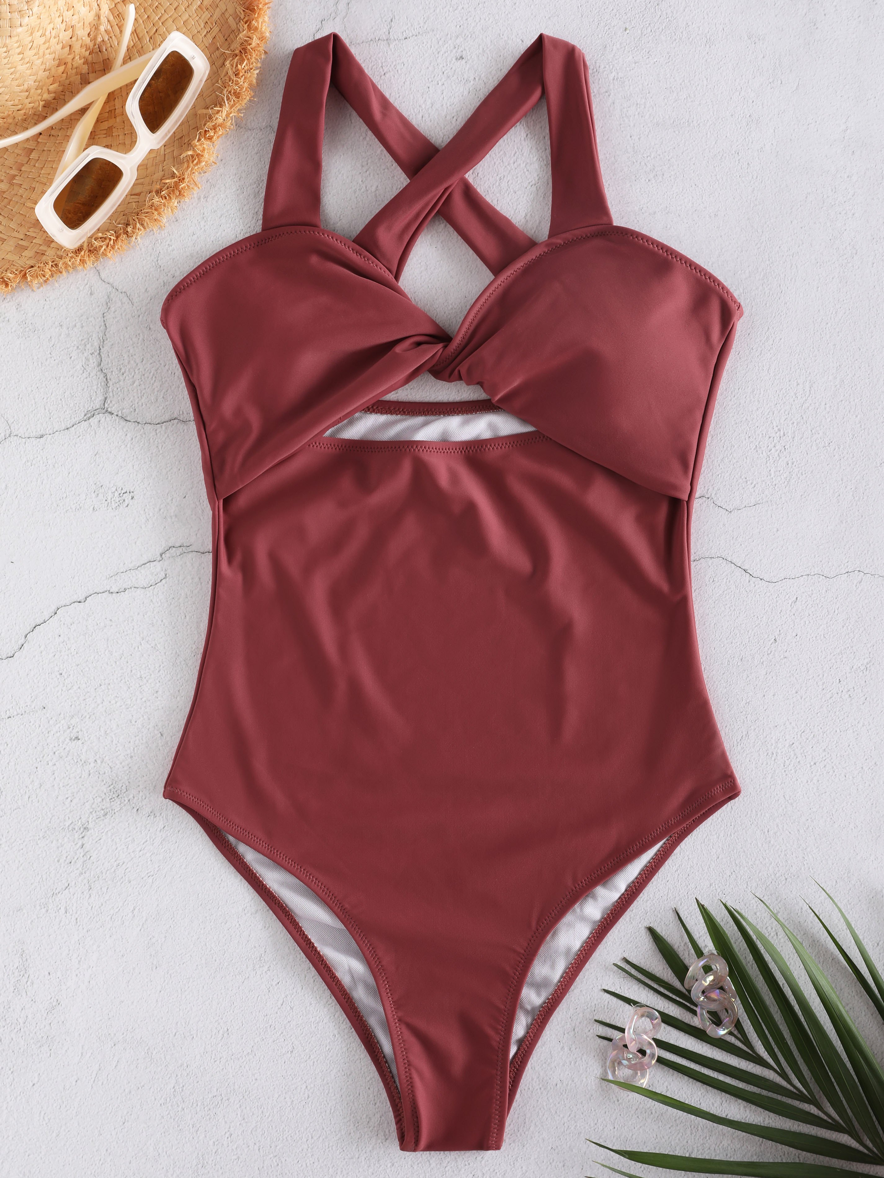 Solid High Rise Keyhole One-Piece Swimwear