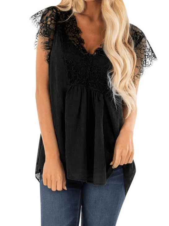 Lace Casual Short Sleeve Casual Tops