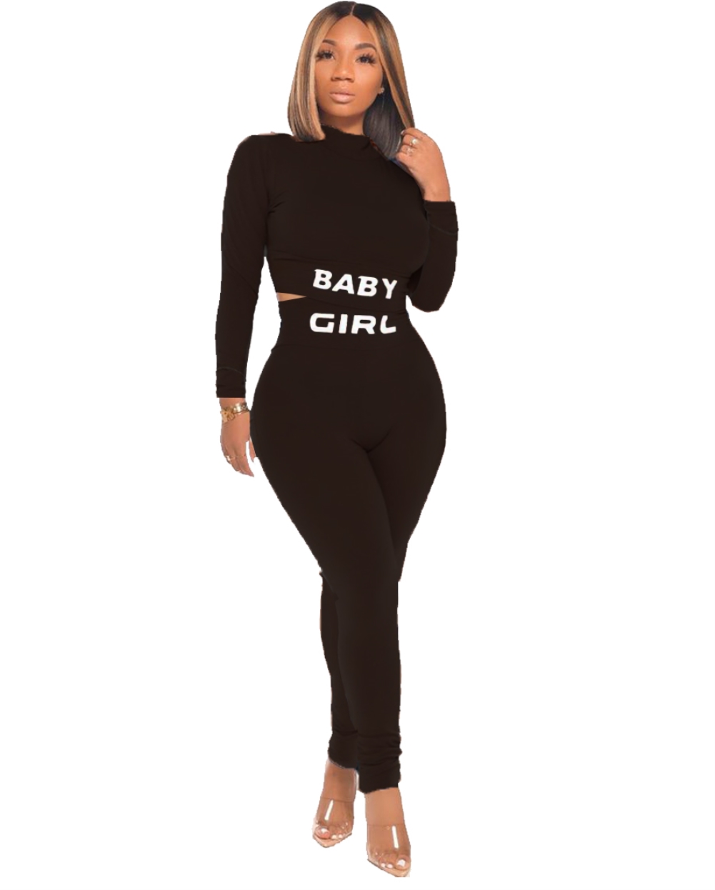 Sports Print Long Sleeve Crop Top and Pants Set