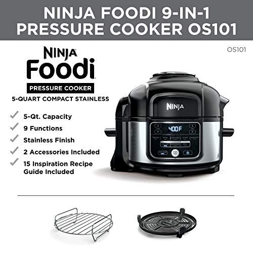 Foodi 9-in-1 Pressure Cooker and Air Fryer with Nesting Broil Rack, 5 Quart