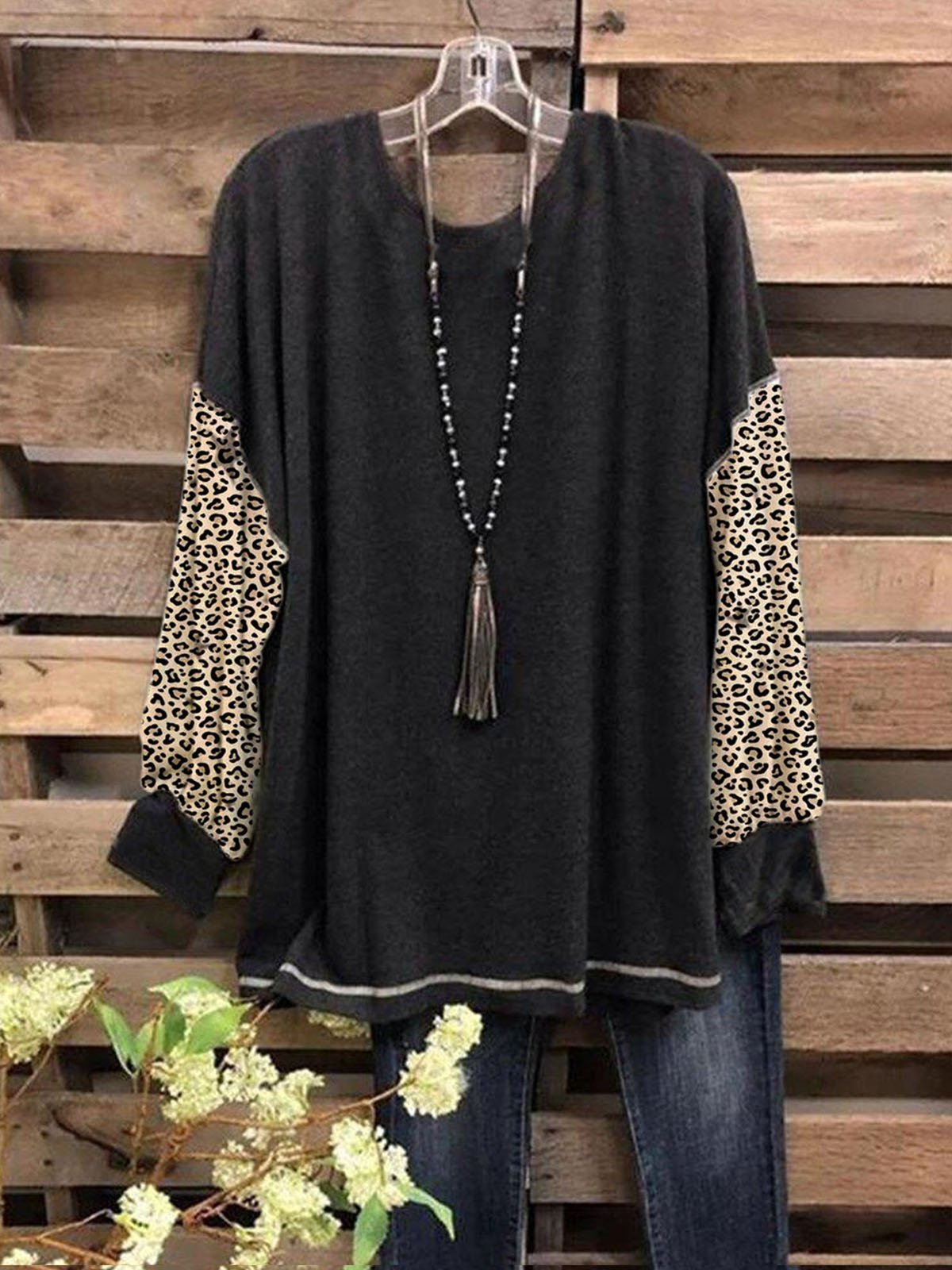 Long Sleeve Round Neck Casual Shirts & Tops