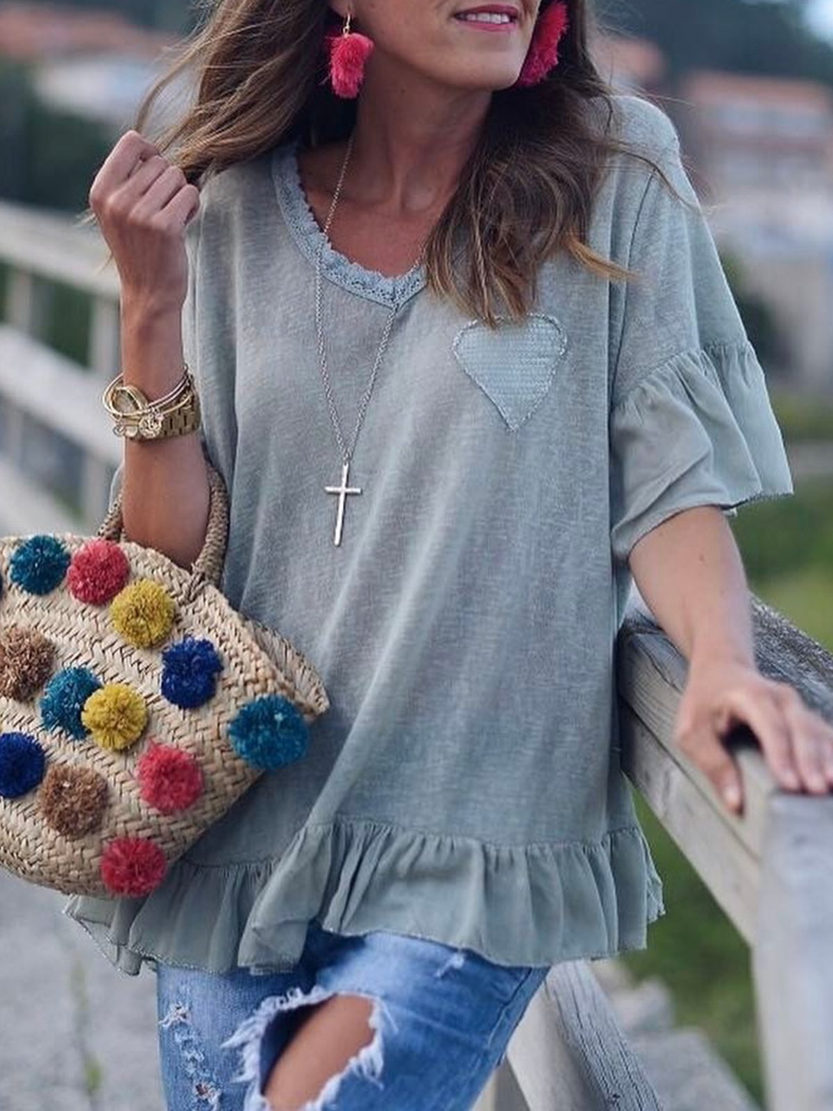 Plus Size Short Sleeve Crew Neck Casual Tops