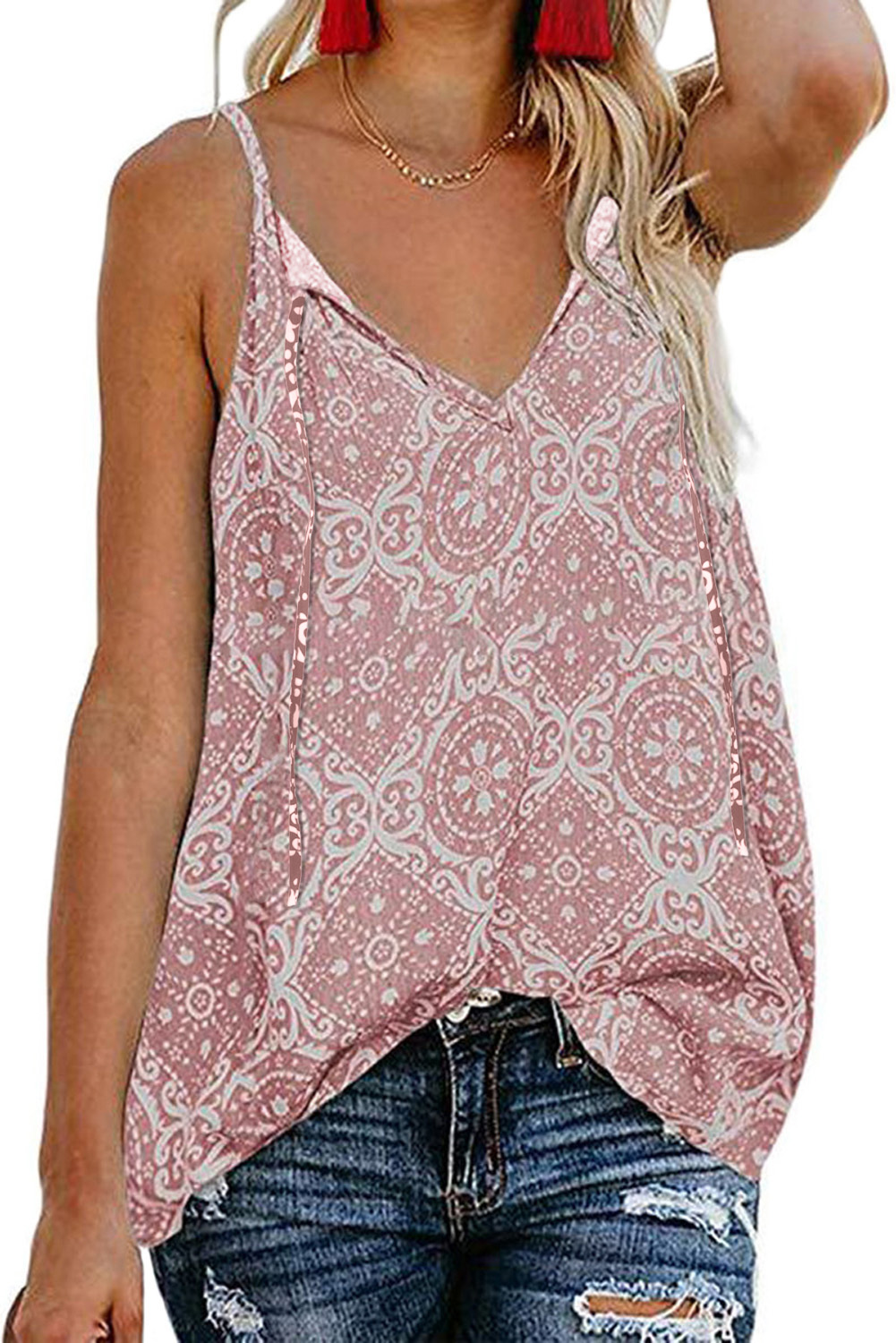 Pink Spaghetti Strap Boho Printed Holiday Camisole 1 Pink Spaghetti Strap Boho Printed Holiday Camisole 2 Pink Spaghetti Strap Boho Printed Holiday Camisole 3 Pink Spaghetti Strap Boho Printed Holiday Camisole 4 Pink Spaghetti Strap Boho Printed Holi