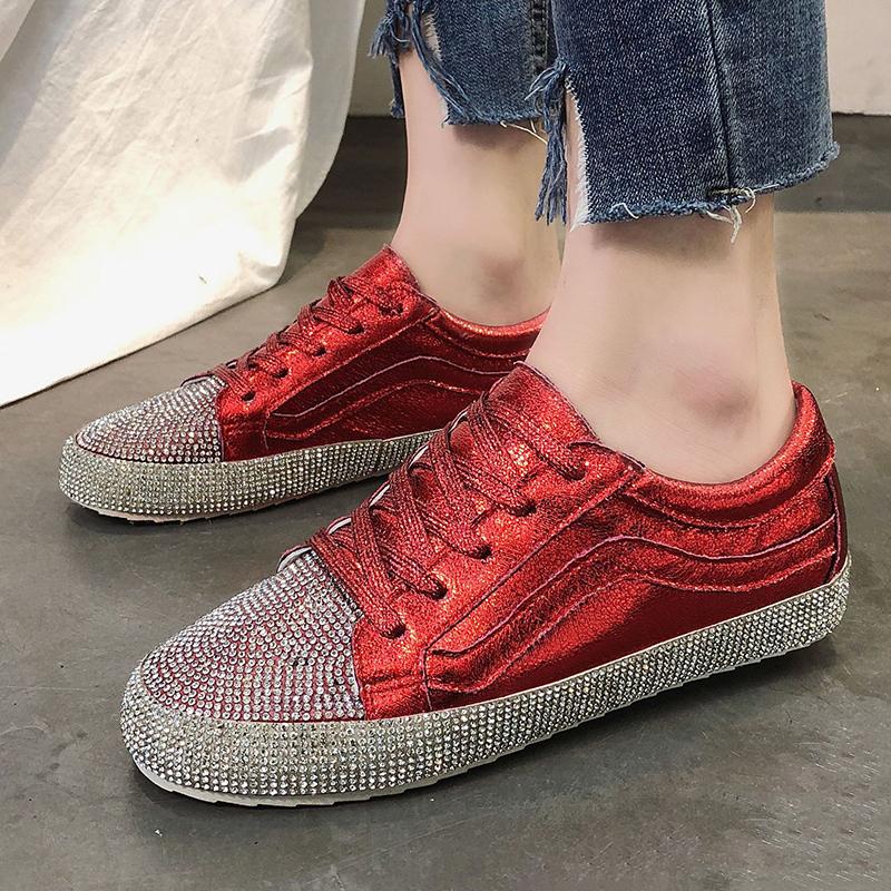 Silver Rhinestone Casual Summer Flat Heel Sneakers
