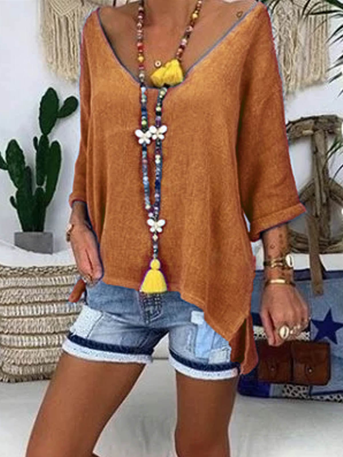 Blue Casual V Neck Shirts & Tops