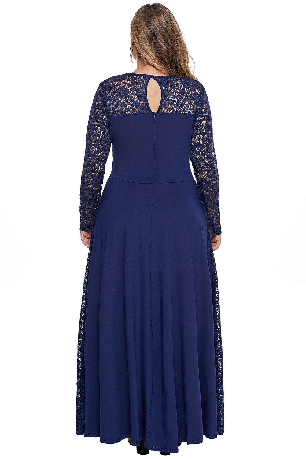 Blue Night Lace Insert Plus Size Maxi Dress