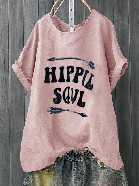 Letter Printed Casual Crew Neck Shirts & Tops