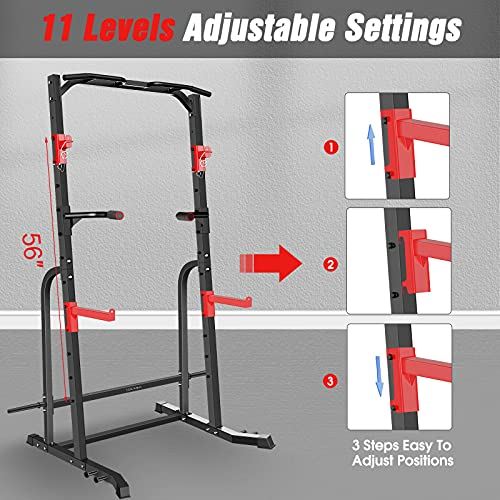CDCASA Power Squat Rack, Adjustable Exercise Power Cage, Multi-Function J-Hook Power Tower with Pull Up Bar