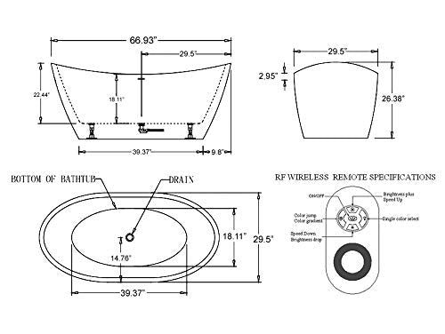 Changing LED Lights Soaking Tub with Wireless Remote Control, 59 Inch