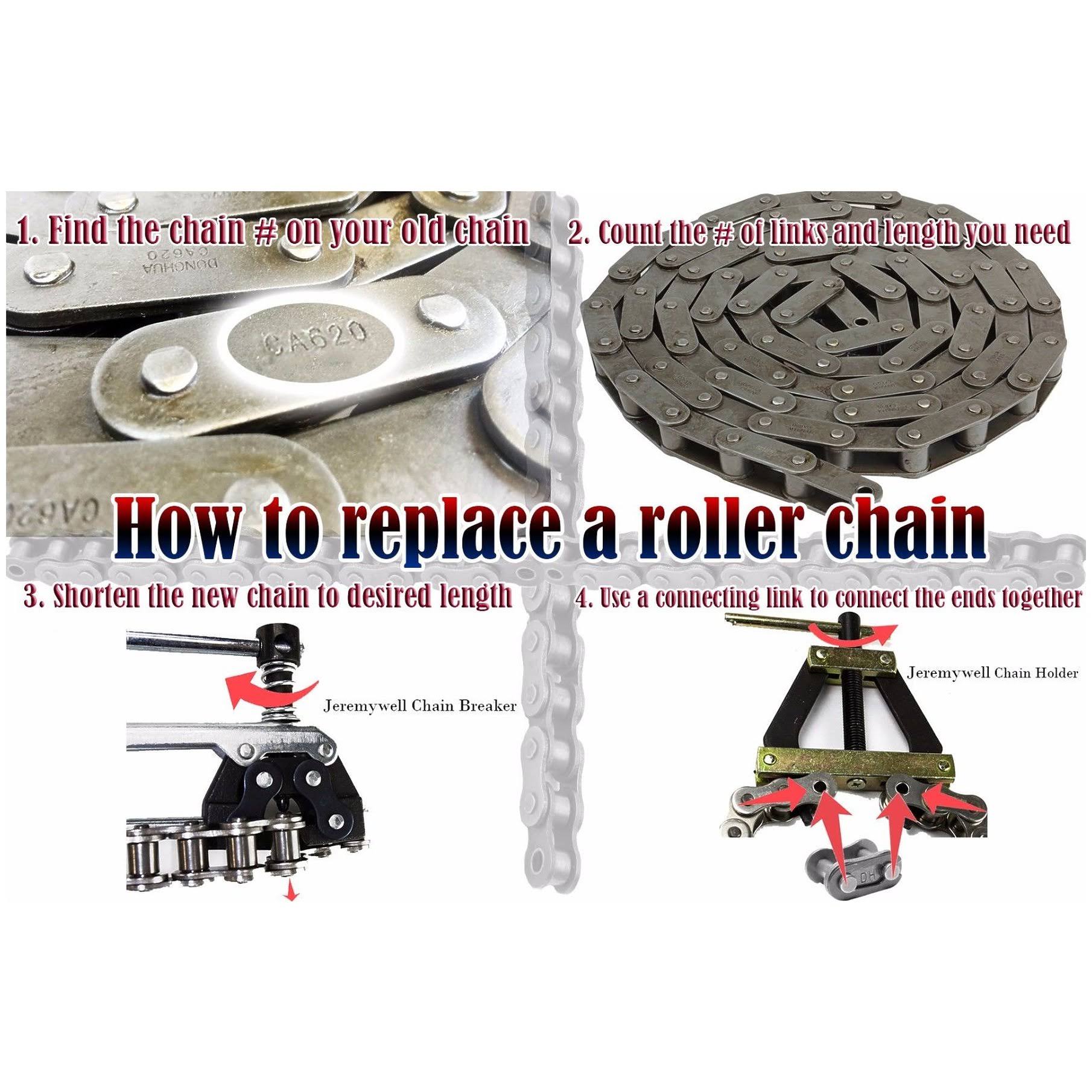 Jeremywell #40 SS Stainless Steel Roller Chain 50 Feet with 5 Connecting Links