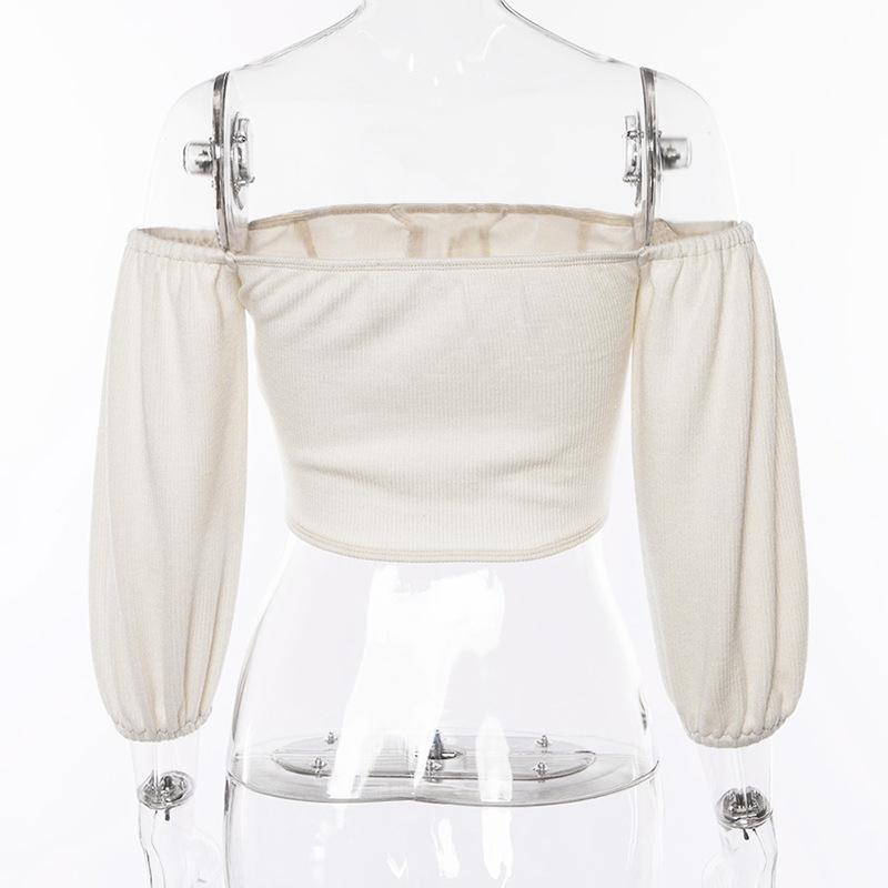 Sexy Off Shoulder Slash Neck Long Sleeve Button Knitted Tops