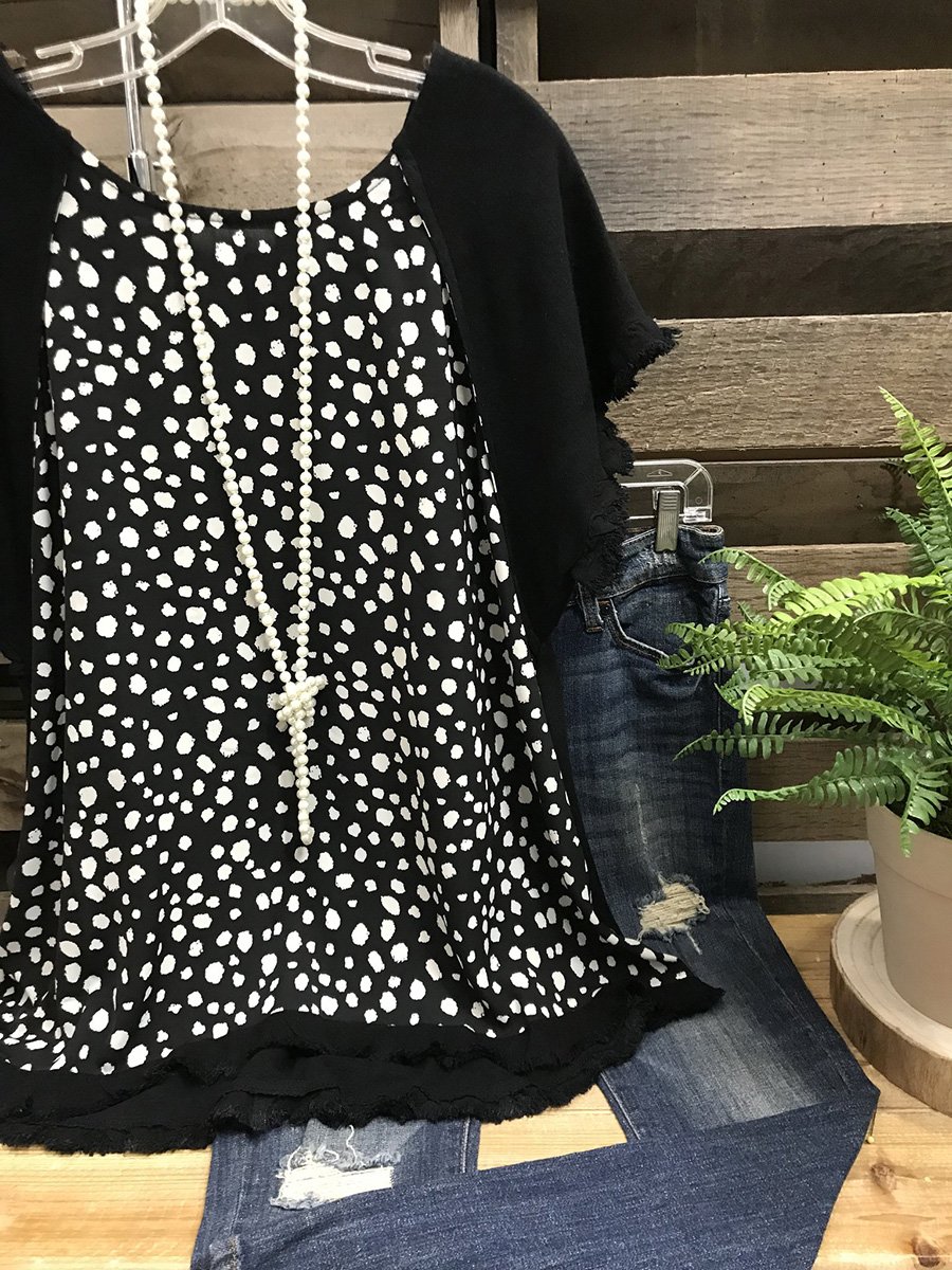 Cuffs Frosted Polka Dot Stitching Top