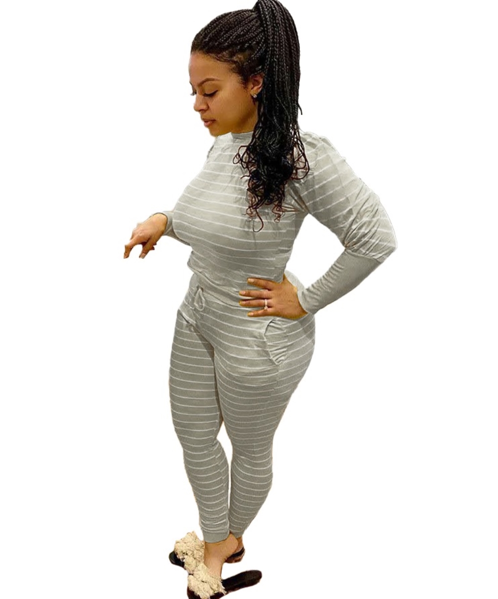 Fall Striped Print Two Piece Pants Set