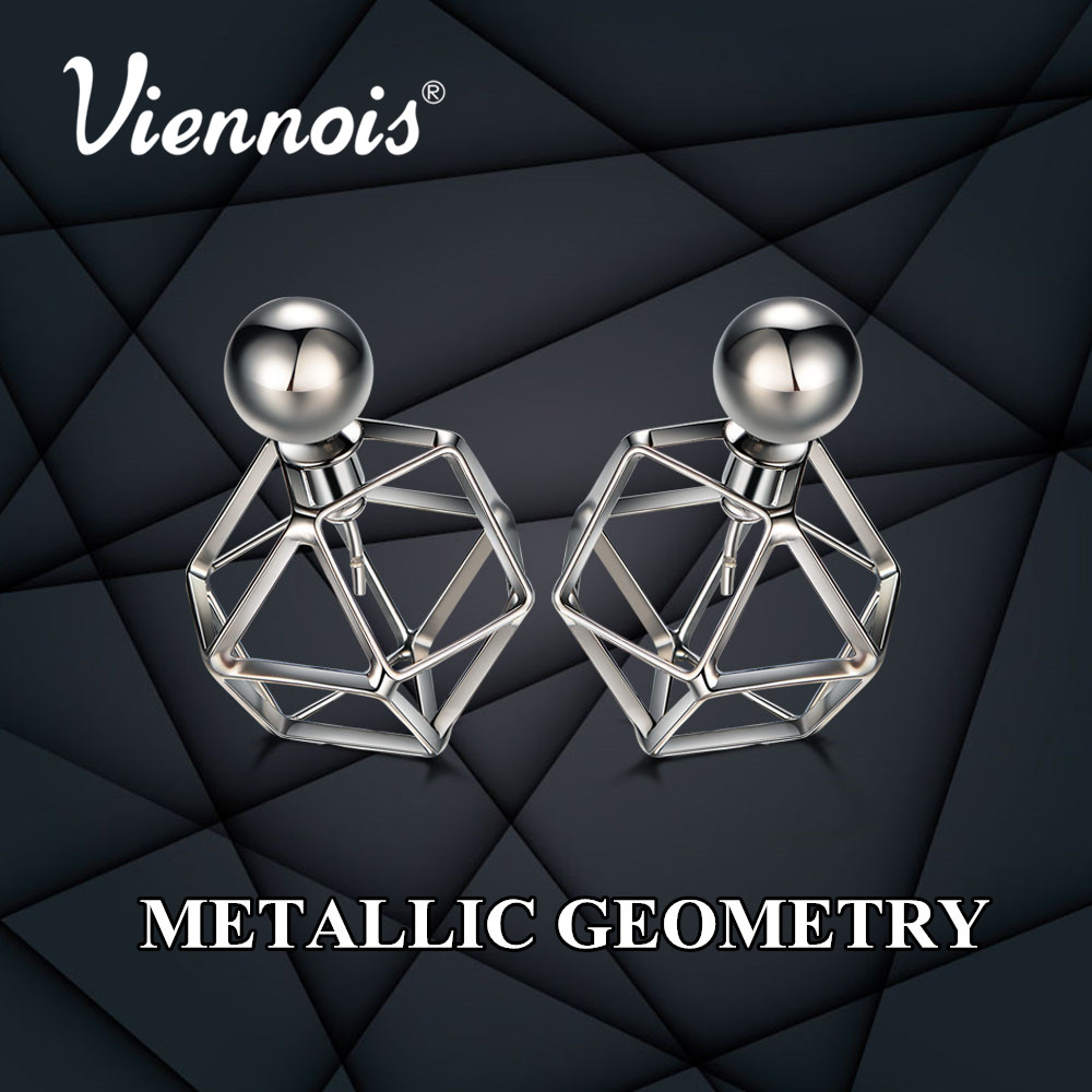Viennois Brand New Gun Plated Stud Earrings for Women Vintage Geometric Double Side Earrings Hollow Out Front/Back Earrings