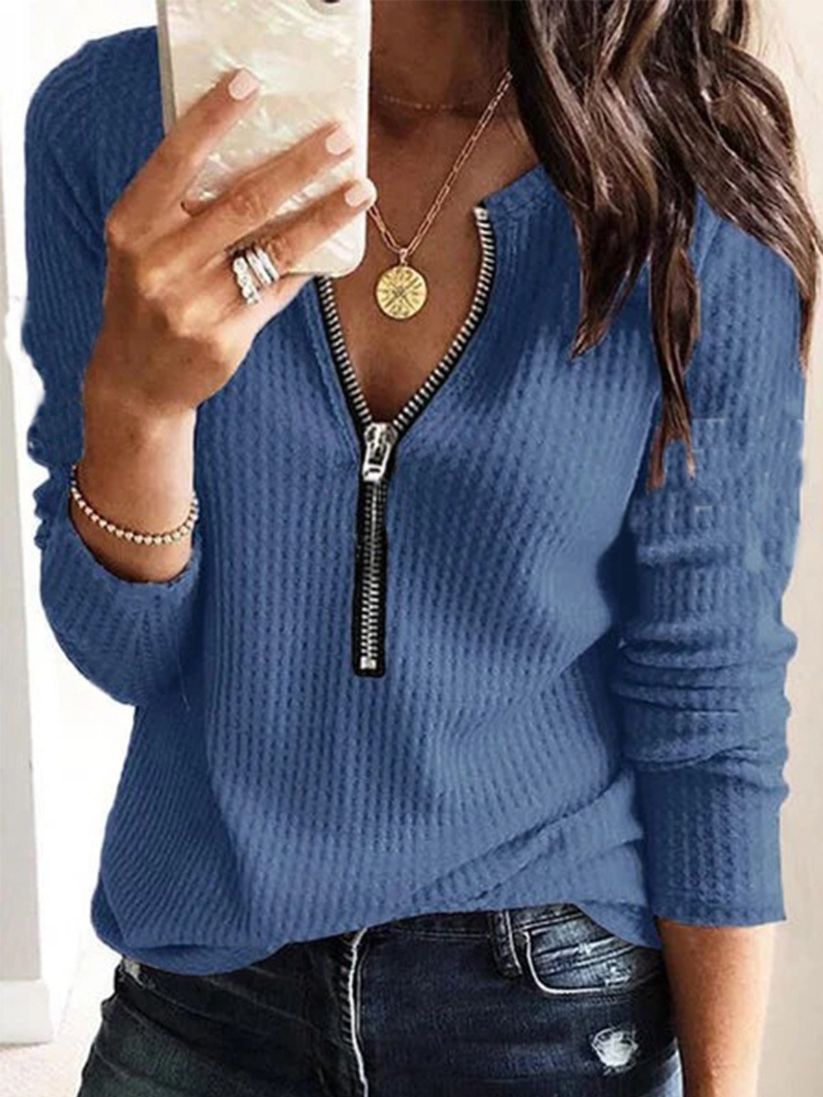 V Neck Long Sleeve Shirts & Tops