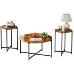 AWQM Metal Coffee Table Set of 3 w/ 2 Sofa Table for Living Room