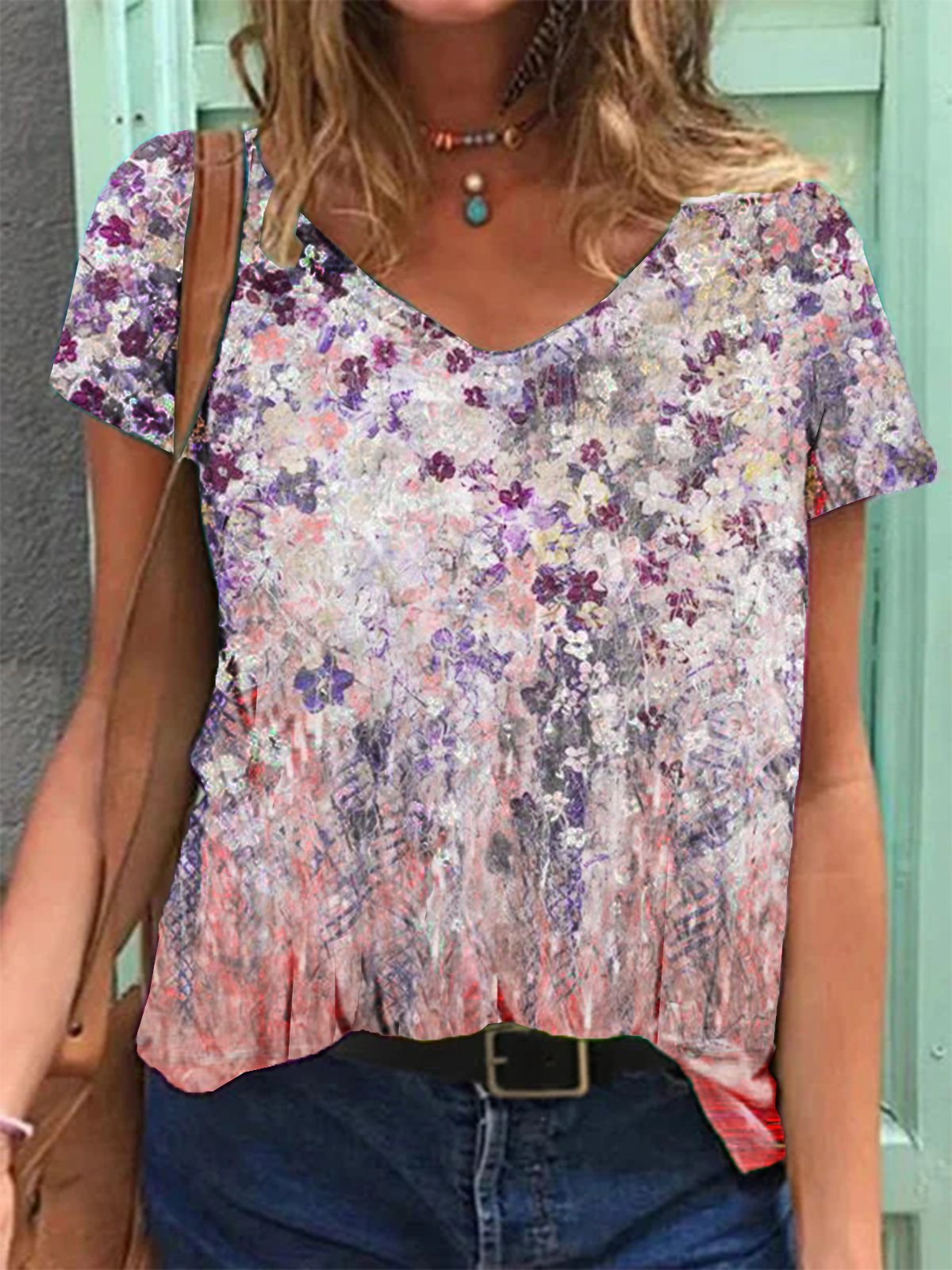 Pastoral Short Sleeve Floral Jersey Shirts & Tops