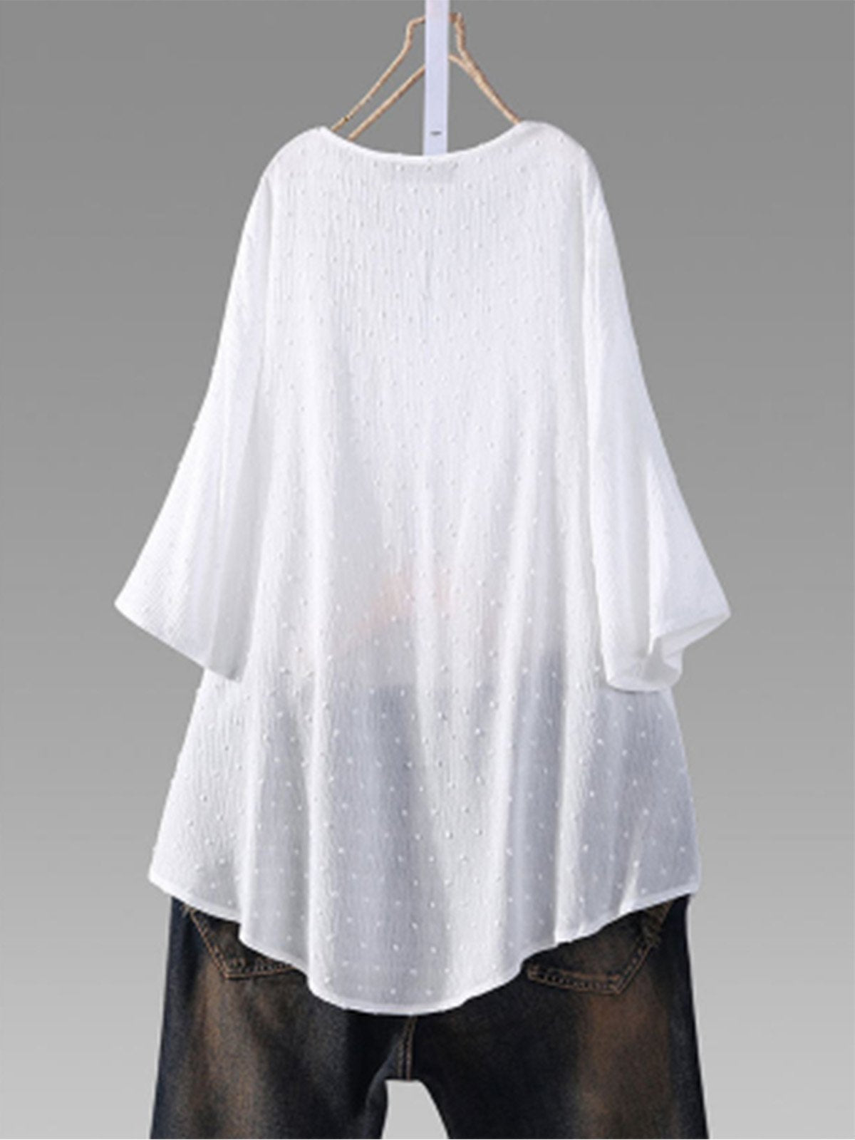 Women Casual Loose Lace Cutout Tops Tunic Blouse Shirt