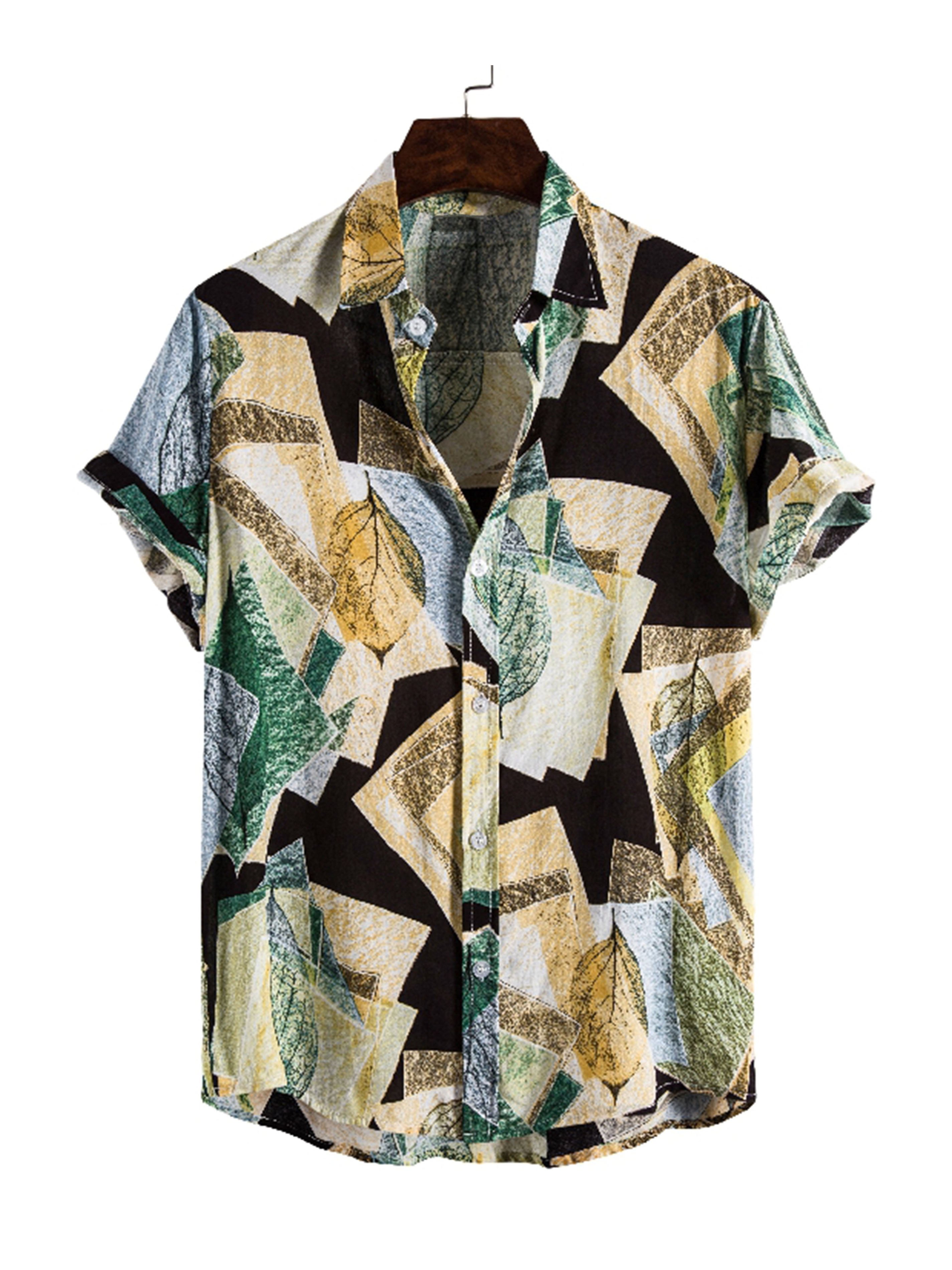 Men's Abstract Leaf Print Button Up Shirt