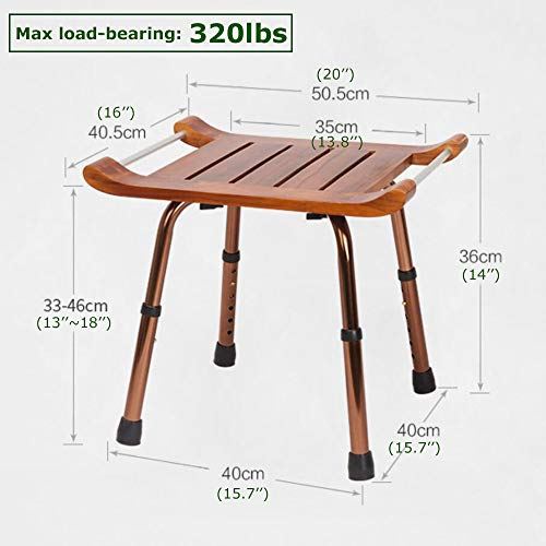 Teak Bath Bench Stool with Non-Slip Feet Adjustable Height Shower Seat