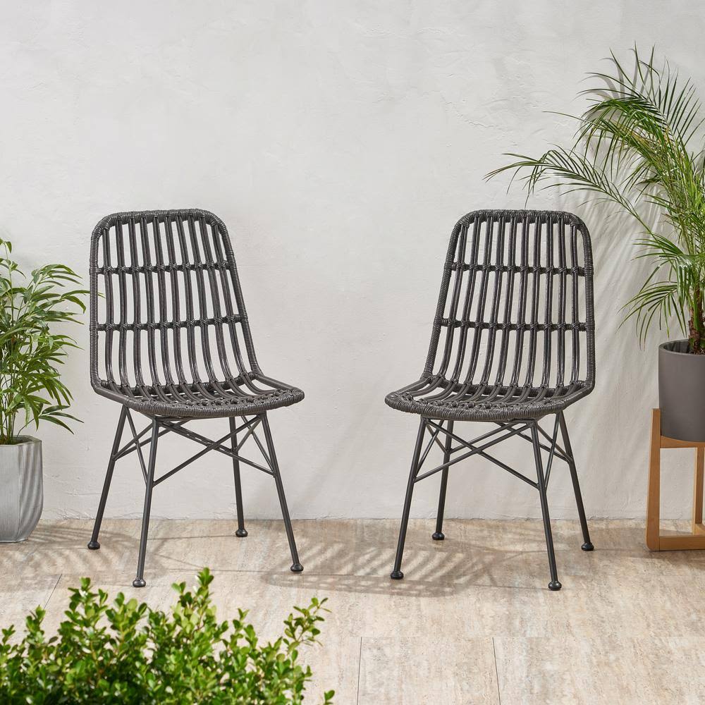 Noble House Sawtelle Black Wicker Outdoor Dining Chairs (2-Pack)