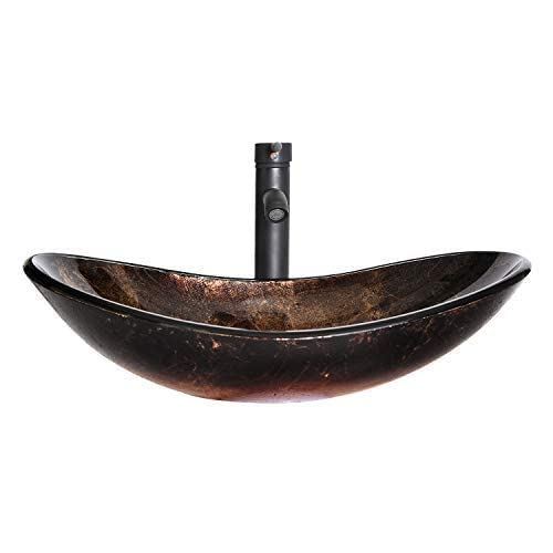 Glass Vessel Sink Free Oil Rubbed Bronze Faucet and Pop-up Drain,Gold ingot