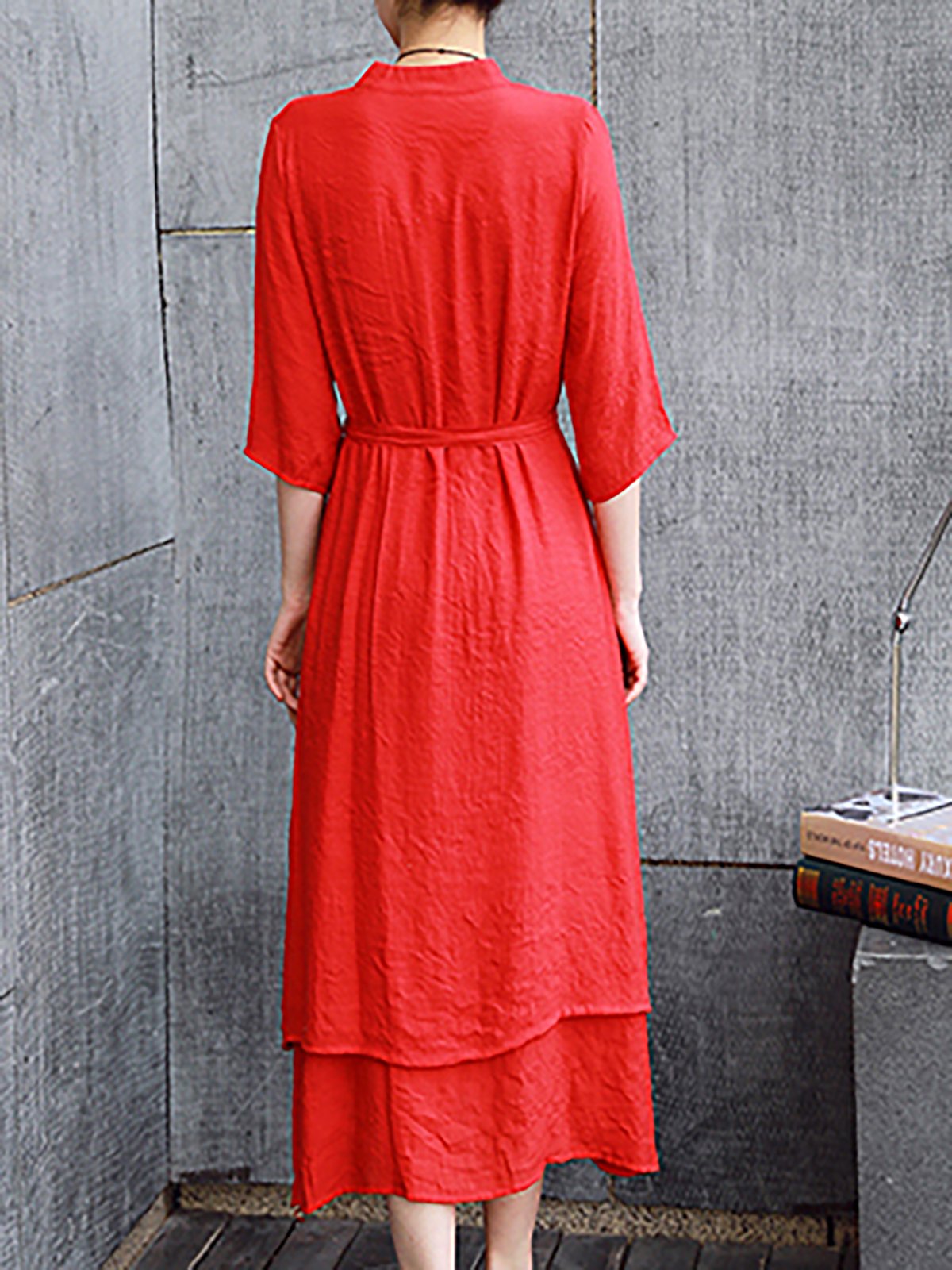 V neck Women Casual Dress Shift Daily Linen Paneled Dress