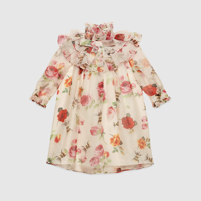 Children's rose print organza dress