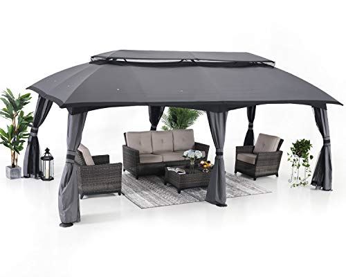 ABCCANOPY Gazebo 10×20 Patio Gazebo, Double Soft-top Garden Gazebos with Netting for Patios, Yard, Garden or Outdoor Event, Dark Gray