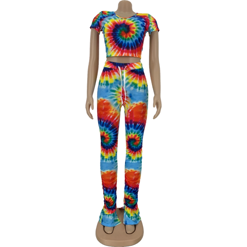 Summer Tie Dye Two Piece Stacked Legging Set