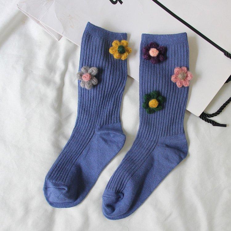 Three-dimensional flower cotton women's vertical tube socks