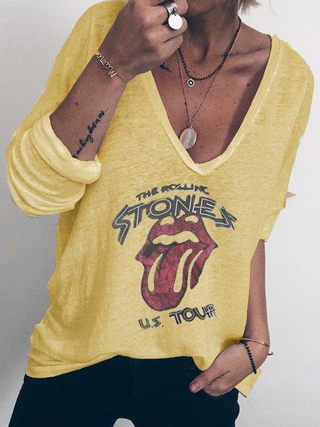 Graphic Printed Holiday Long Sleeve V-neck Shirt