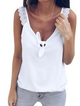 Sleeveless Bow V Neck Holiday Casual Tops