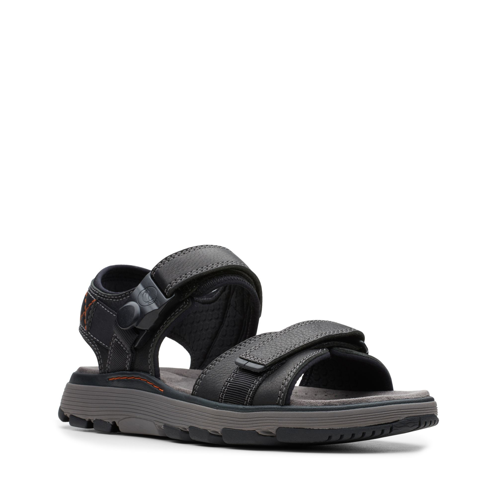 Men Sandals Un Trek Part Black Leather