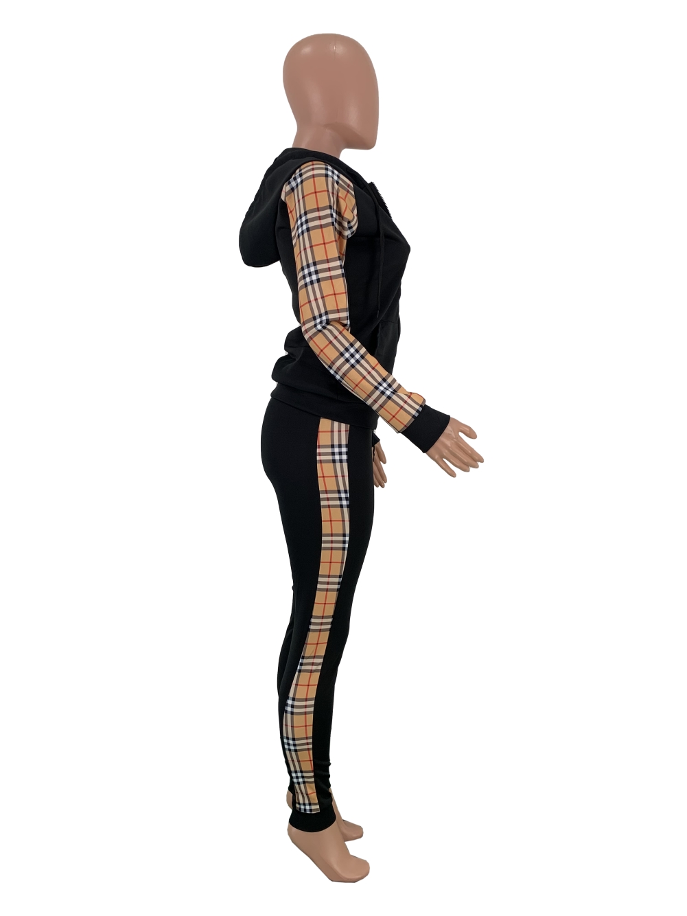 Fall Plaid Black Zipper Tracksuit