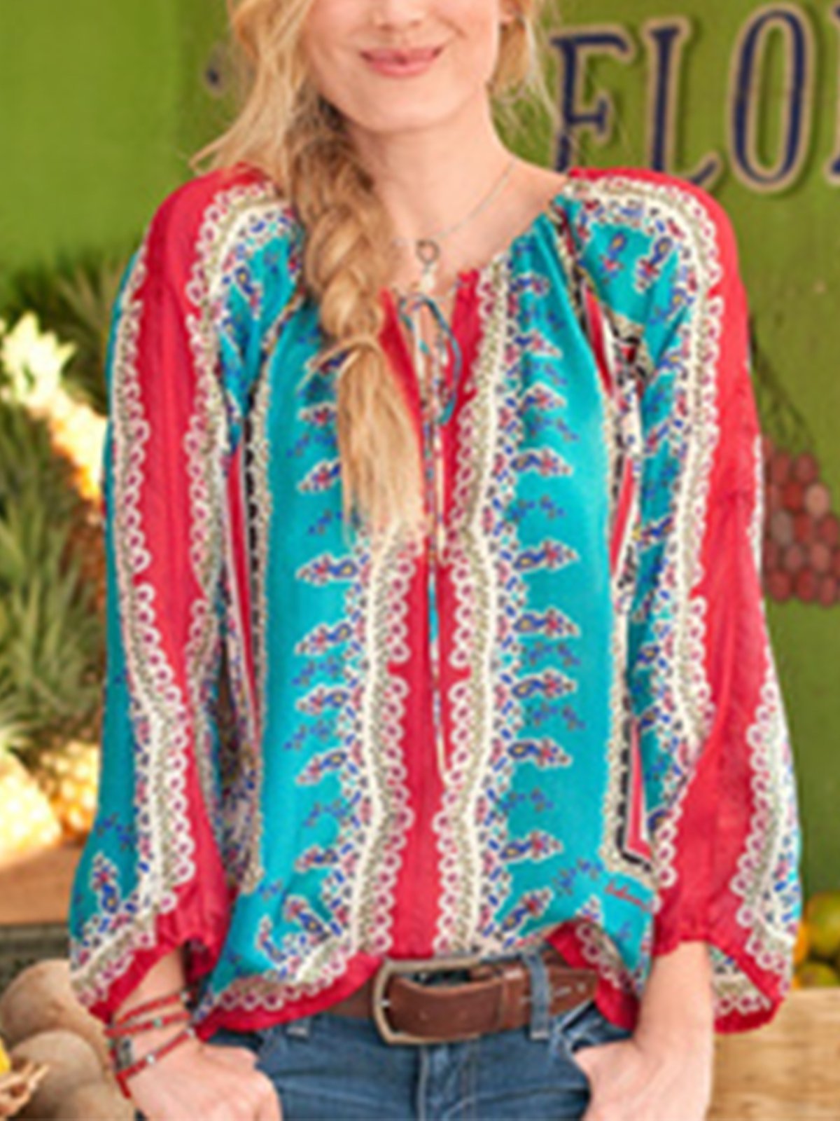 Shift Vintage Geometric Long Sleeve Shirts & Tops