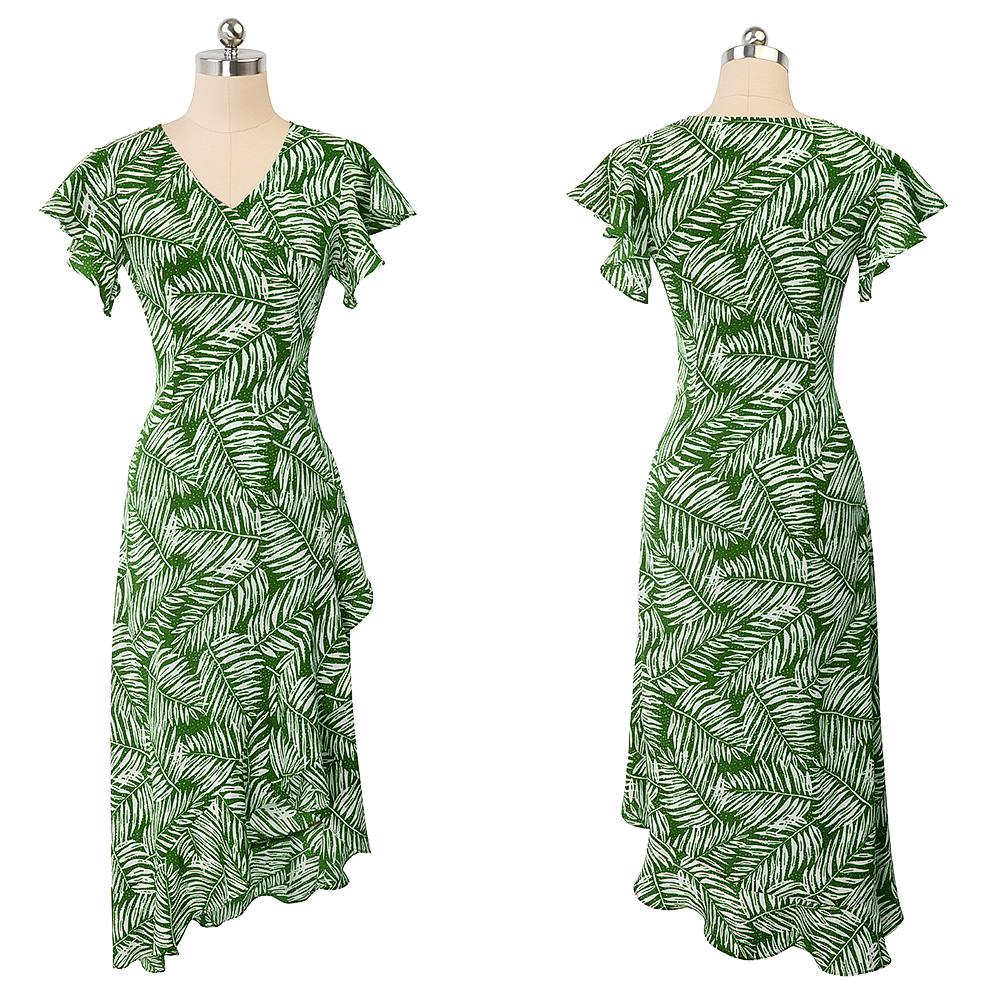 Print Wrapped Long Irregular Ruffle Dress