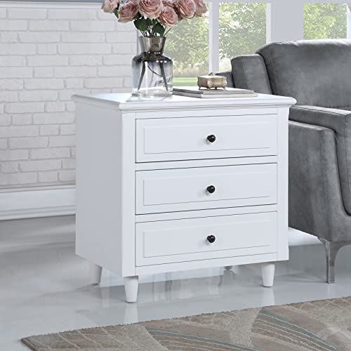 SSLine Wood Nightstand with 3 Storage Drawers & Solid Wood Frame / 28.1′′ Tall