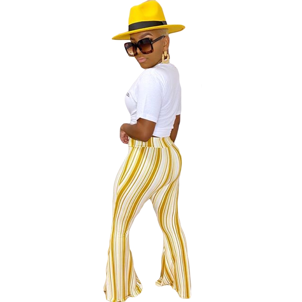 Striped Print High Waist Flare Trousers