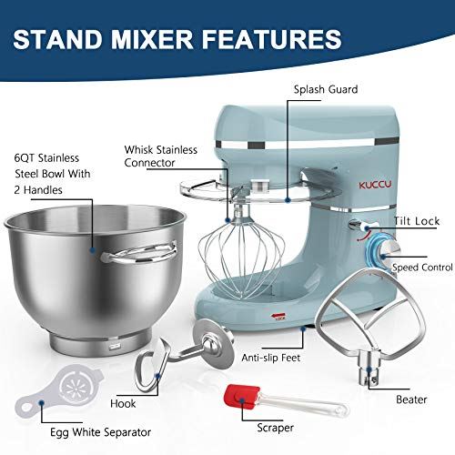 Kitchen Electric Mixer with Stainless Steel Bowl, Dough Hook, Whisk, Beater