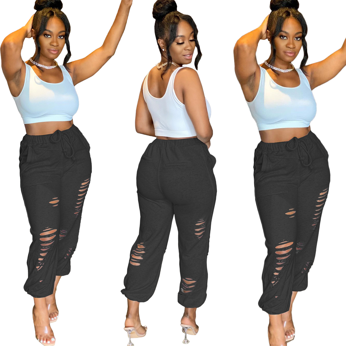 Autumn Casual Ripped Drawstrings Track Pants