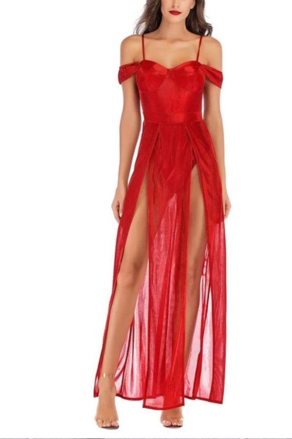 Fashion Bare Back Sling Sequins Slit Evening Dress