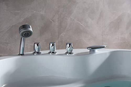 Hydromassage Round Jetted Soaking Tub with Right Side Drain and Waterfall Faucet