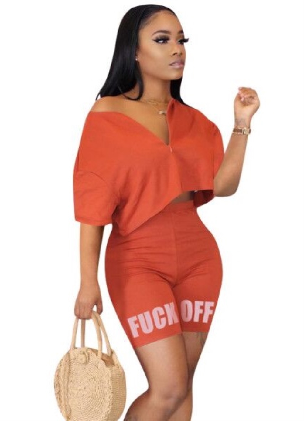 Summer Zipper Crop Top and Biker Short Set